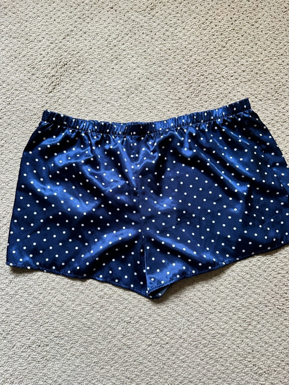 Lilac & London Navy Blue w/White Polka Dots Satin Pajama Shorts Sz XL - Picture 2 of 6
